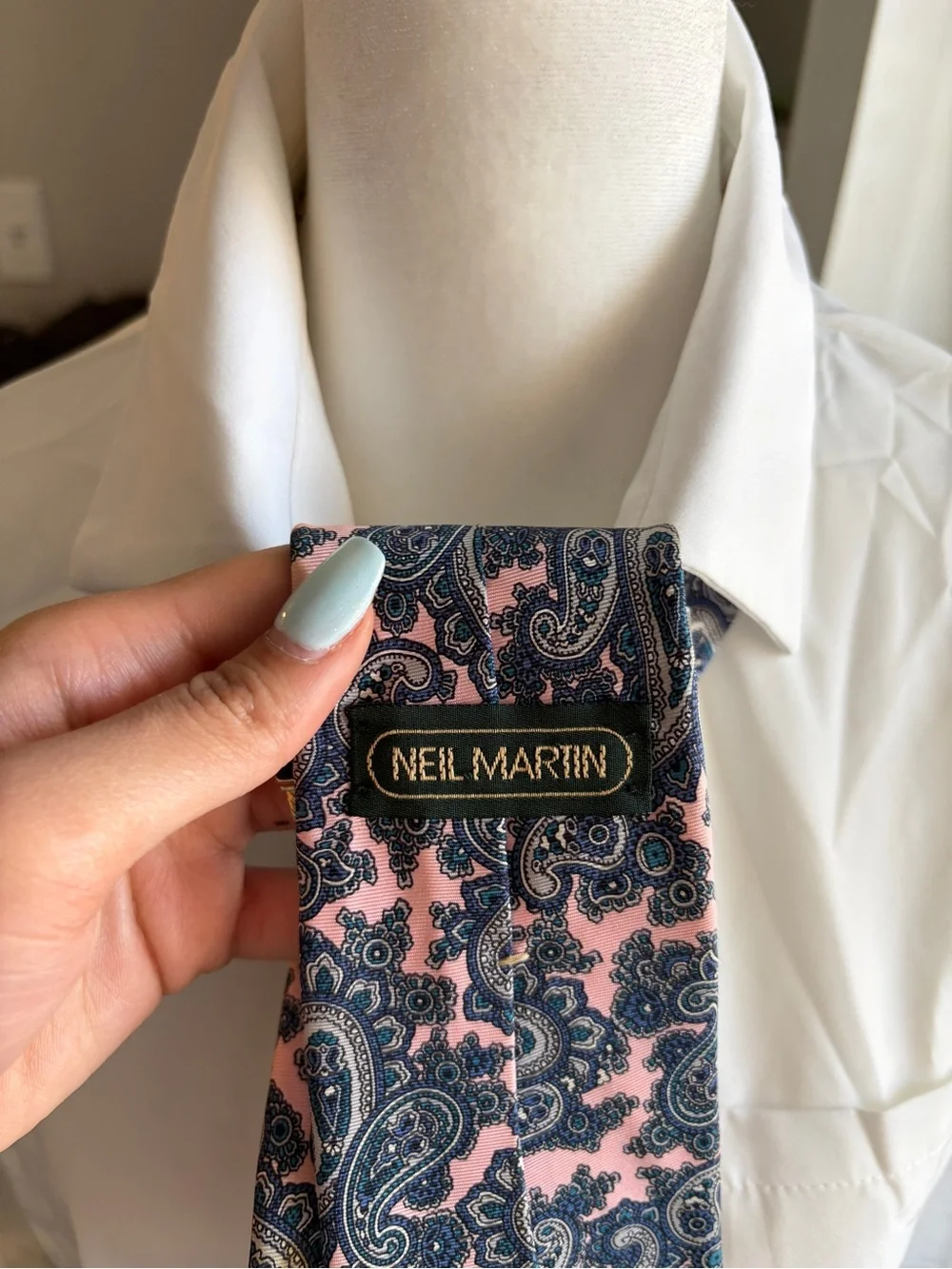 Neil Martin Pink and Navy Paisley Silk Tie